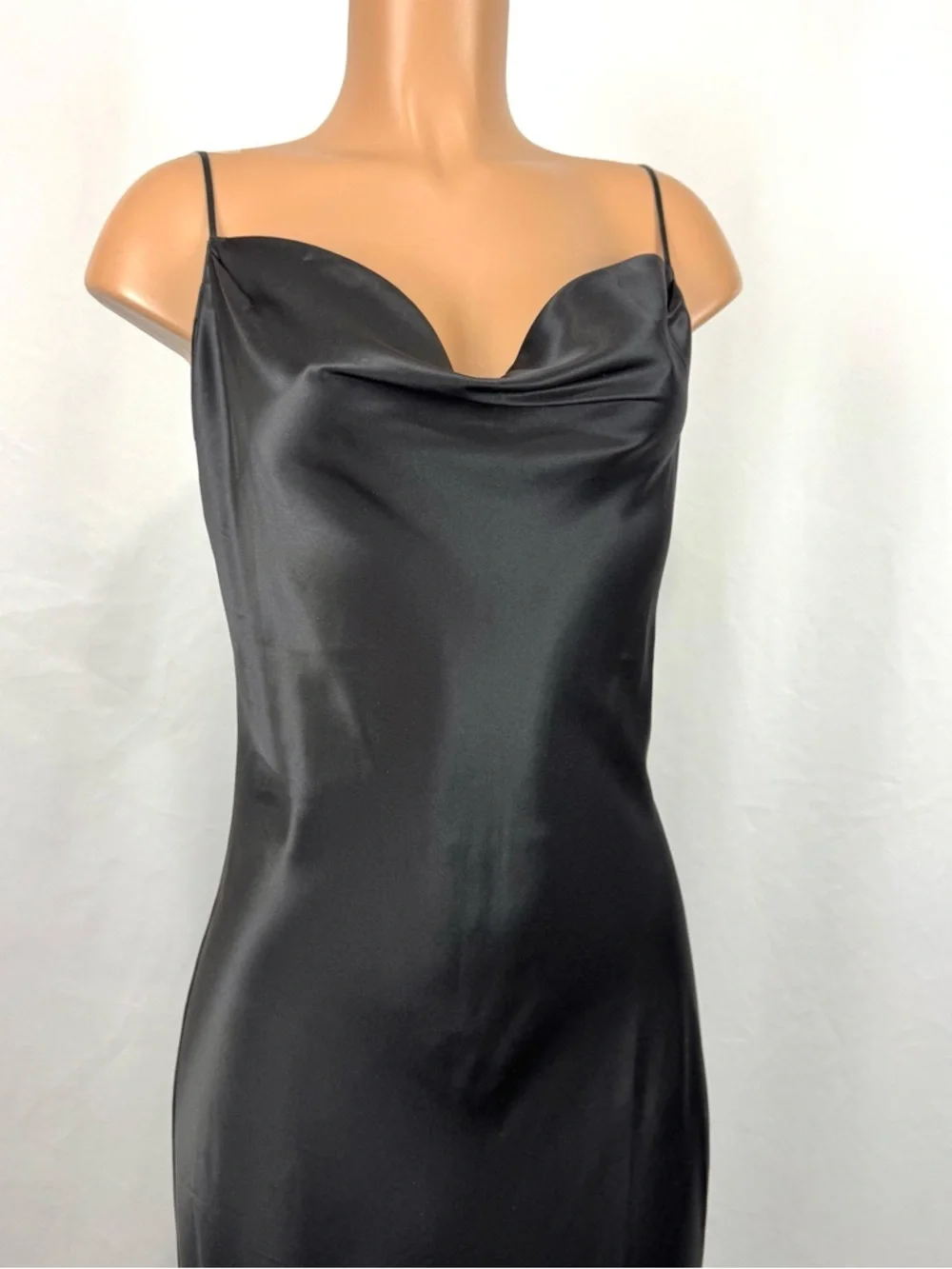 Y2K Victoria's Secret Silk Black Draped Bias Cut Vintage Maxi Gown Slip Dress L